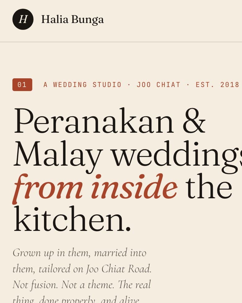 Halia Bunga wedding services mobile website concept