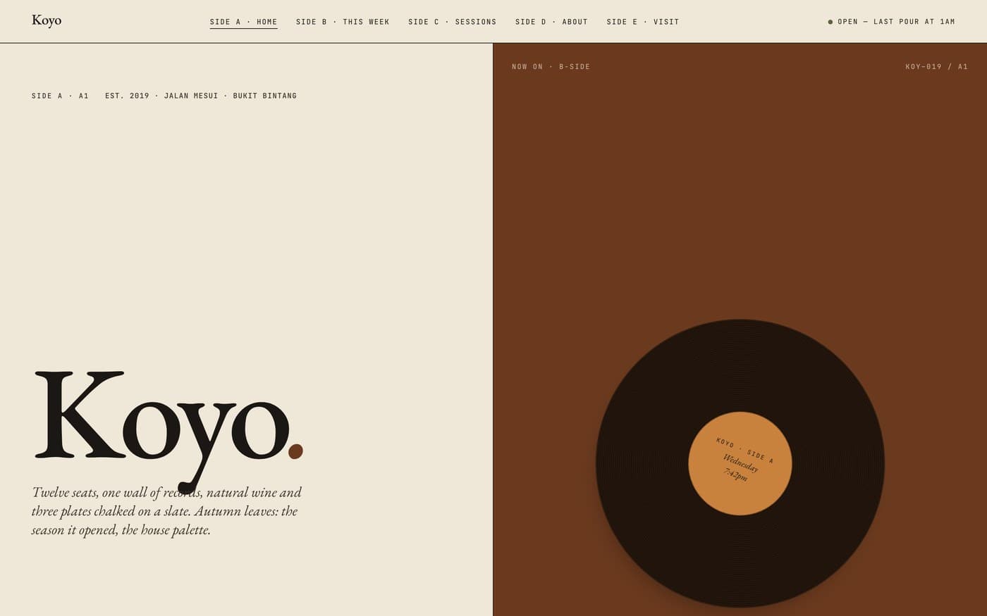 Koyo listening bar website concept